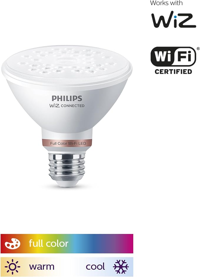 Philips Smart 75W PAR30 Color LED Light Bulb 4 Pack - Connects to Your Wi-Fi - E26 Smart Bulb - Control with Voice or App - Powered by WiZ Connected