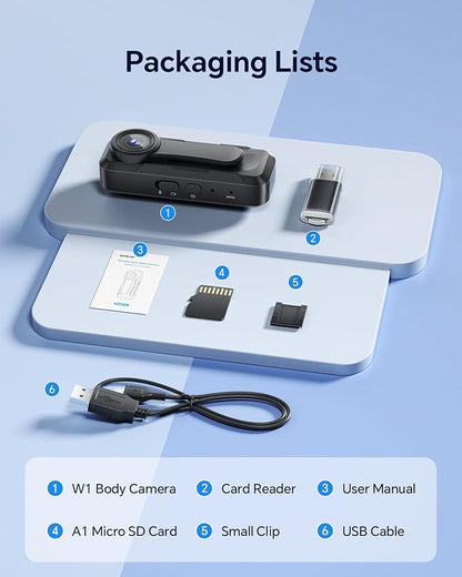 BOBLOV W1 1080P 128GB Body Camera, Wearable Camera Support 90 Minutes with Loop Recording, Easy to Use and Take for Traveling, Walking, Law Enforcement and Outdoors Activities