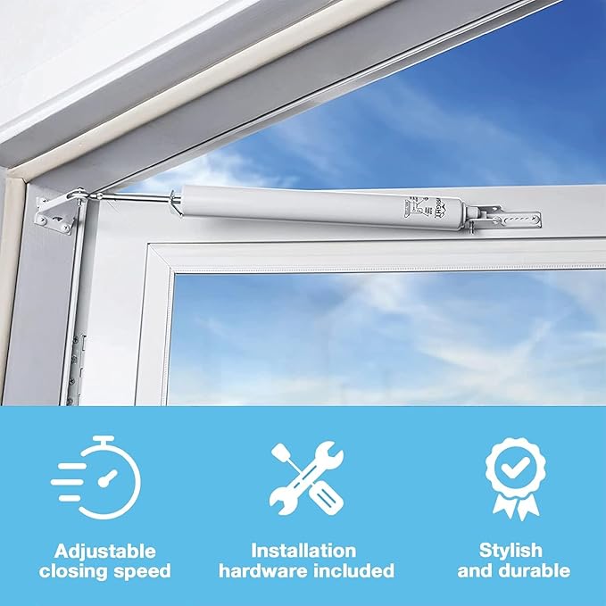 Wright Products Standard Duty Pneumatic Screen & Storm Door Closer – Adjustable Closing Speed, Quiet Operation, Easy Installation (Transitional, White)