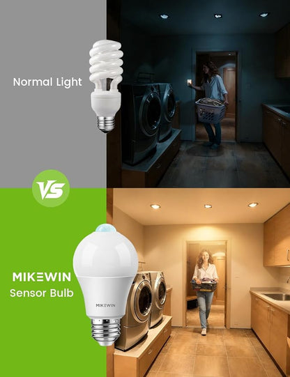 Motion Sensor Light Bulbs, 100W Eq., E26, 110-130V, 2700K, 2Pack