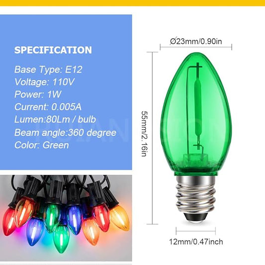 Ruiandsion E12 LED Decorative Bulb Green 110V No Flicker Eye Protection for Holiday Warning Lights Christmas Tree Chandeliers Pack of 6