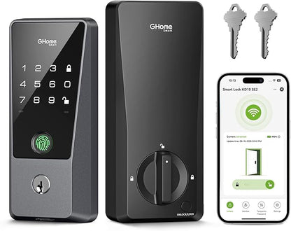 GHome Smart WiFi Deadbolt Locks for Front Door, 5-in-1 Fingerprint Keyless Entry Door Lock, Indoor Smart Lock for Home Hotel with 10000mAh Battery, Work with Alexa & Hey Google, App Control, Auto Lock
