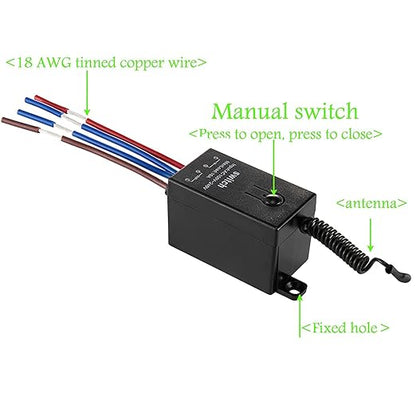 4 Way Mini Remote Control Switch,AC 110V/120V/220V/240V/10A Relay ON/Off Switch with 328FT Long Range,Wireless Light Switch and Receiver Kit for Motor,Lamps,LED Lights,Fans(4 Receivers)