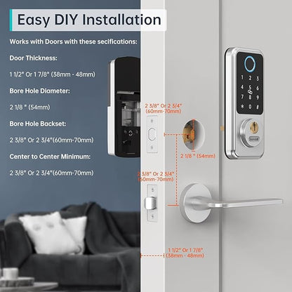 Hornbill Smart Door Lock with Keypad, Keyless Entry Home with Your Smartphone, Bluetooth Smart Deadbolt Door Lock Works with APP Control, Code and eKey, Auto Lock for Home Hotel Apartment Silver
