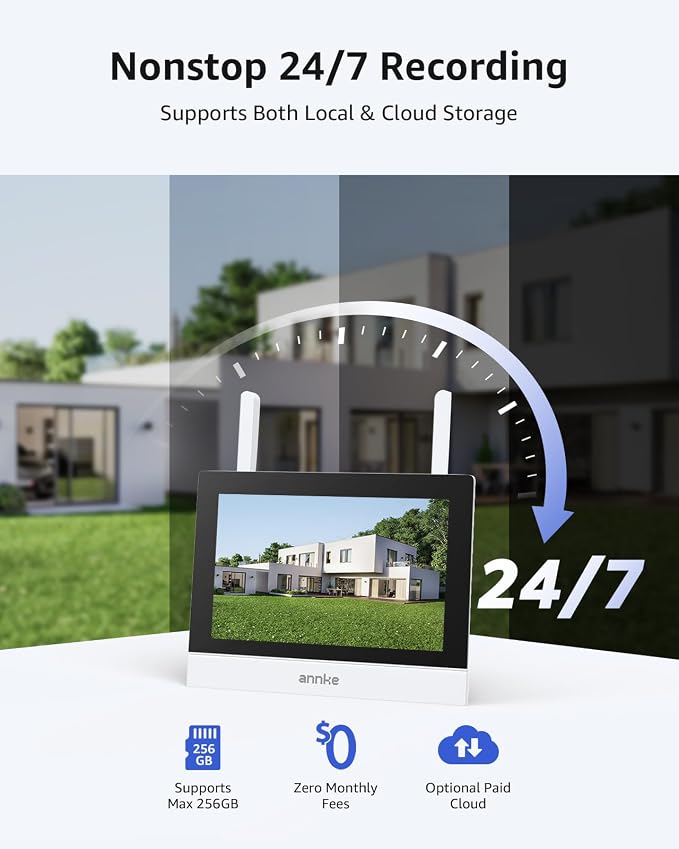 ANNKE Wireless Security Camera System, 7'' Touch Screen Monitor, 64GB SD | 2K HD 4CH WiFi NVR, 2 Wireless Outdoor Cameras, Plug & Play, Human Detection, Two-Way Audio, 100 ft Night Vision, IP66