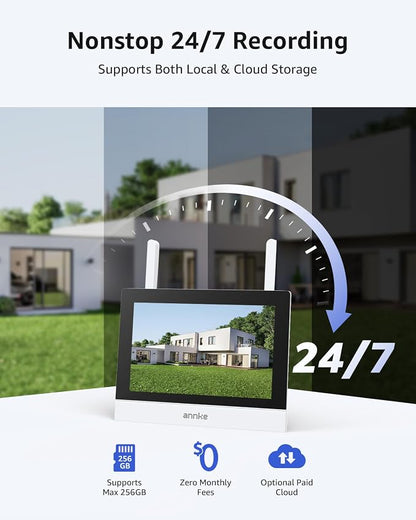 ANNKE Wireless Security Camera System, 7'' Touch Screen Monitor, 64GB SD | 2K HD 4CH WiFi NVR, 2 Wireless Outdoor Cameras, Plug & Play, Human Detection, Two-Way Audio, 100 ft Night Vision, IP66