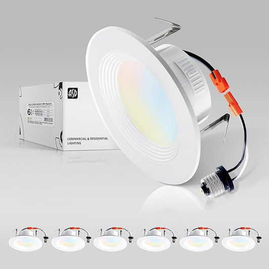 ASD 6 Pack 4 Inch Retrofit LED Recessed Light - 9W 2700K-5000K 700LM Retrofit LED Recessed Lighting 4 Inch, Dimmable Recessed Lights, Wet Rated Baffle Trim Can Lights, UL