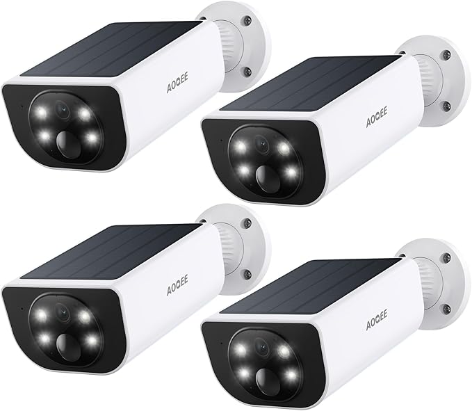AOQEE Cameras for Home Security-2K Wireless Security Camera Outdoor with AI Motion Detection & Siren, Non-Stop Solar Powered Charging, Color Night Vision, SD/Cloud Storage, Waterproof, S1 4P