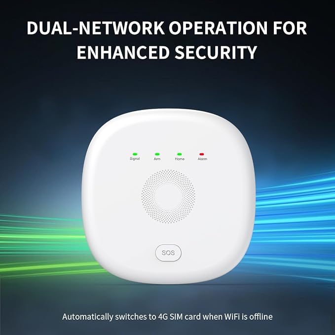 Home Security System 9-Piece Work with Alexa & Google No Monthly Fees,WiFi+4G Mobile App Control with Instant Alerts and Auto Alarm Dial,Door/Window Sensors+Motion Detectors+Remote,24/7 Monitoring