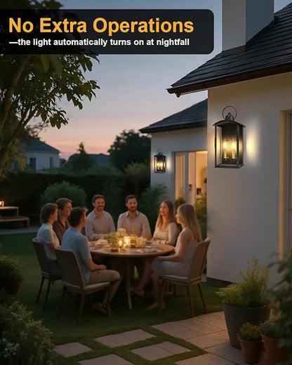 19.7IN Outdoor Wall Light Fixtures, Dusk to Dawn Exterior Lanterns Waterproof, Large Porch Sconces Wall Mounted Lighting, Modern Matte Black Front Open Window Wall Lamps for Yard, Patio