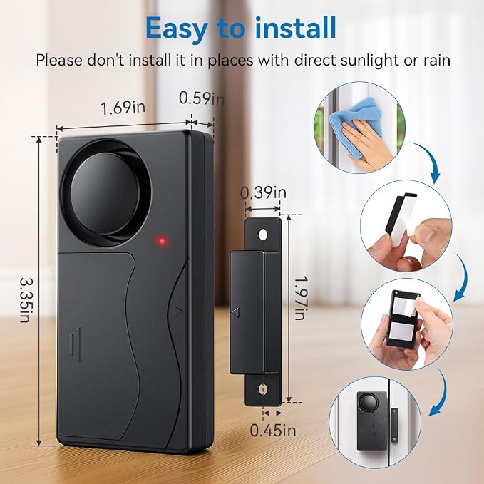 Door Alarm with Remote, Door Chimes When Door Opens, 110dB Window Alarms for Home Security, Door Sensor, Pool Alarm