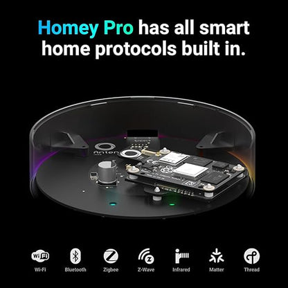 Homey Pro (2026) | Smart Hub for Home Automation – Features Z-Wave Plus, Zigbee, Wi-Fi, BLE, Infrared, Matter & Thread. Compatible with Siri, Alexa & Google Home.