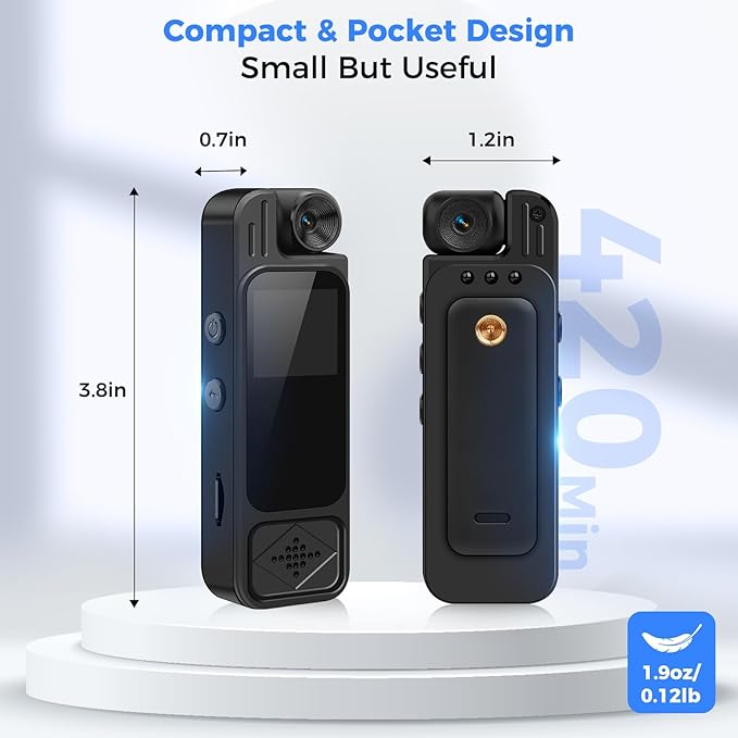 4K Body Camera with Audio and Video Recording: 128GB WiFi Body Cam with 180° Rotating Lens, Night Vision 7Hr Battery Bodycam, Wearable Pocket Camera Camcorder (128GB)