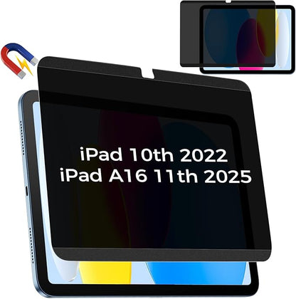 4-Way Magnetic Privacy Screen for iPad 11th Generation (A16) 2025/ 10th Gen 2022, Removable 360° Private Filter for iPad A16, Anti Glare Bubble-Free Easy Install Security Protector, 1 Pack