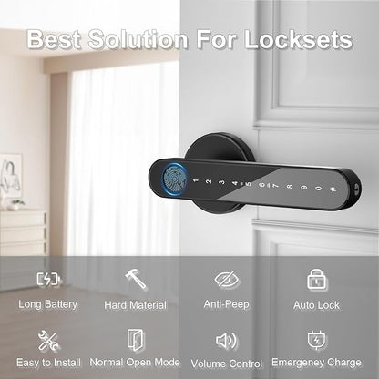 IKOED Fingerprint Door Lock,Smart Door knob,biometric Door Lock,with passcode keypad Fobs keyless Entry Door Handle，for Bedroom Home Hotel Office Apartment (Black)