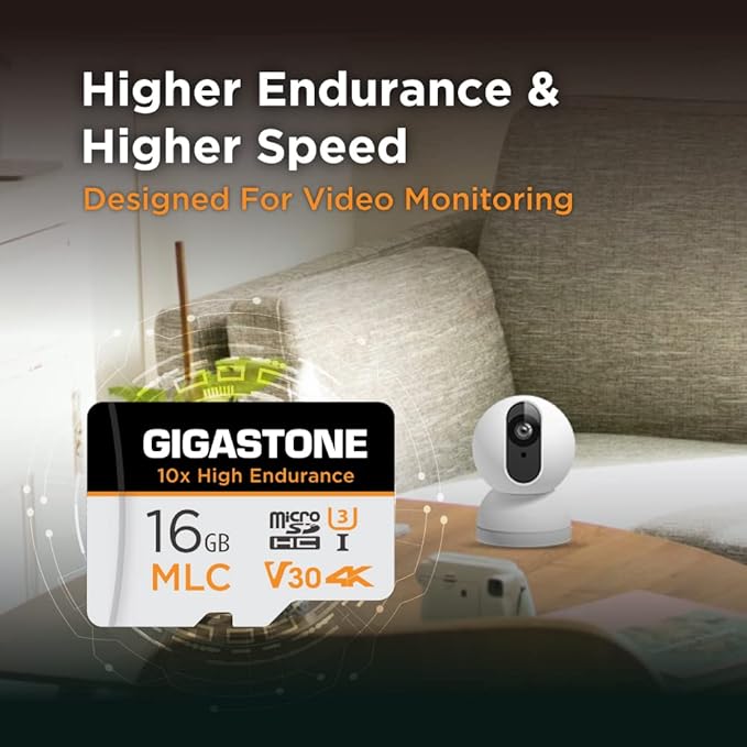 [10x High Endurance] GIGASTONE Industrial 16GB MLC Micro SD Card 5-Pack, 4K Video Recording, Security Cam, Dash Cam, Surveillance Compatible 95MB/s, U3 C10, with Adapter [5-Yrs Free Data Recovery]