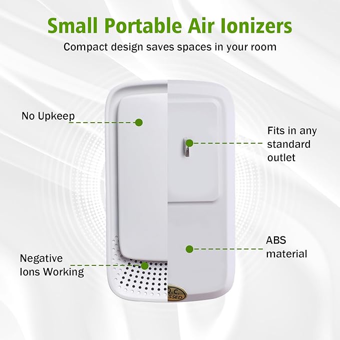 Plug In Air Ionizers for Home 3 Pack,Portable and Quiet Work Negative Ion Air Purifier for Home, Bedroom, Office,Living Room,Pet Room,Small Air Cleaner(3)