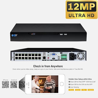 GW Security 16 Channel 8MP Fulltime Color Night Vision 4K NVR Security Camera System with 16 UltraHD 4K IP Two-Way Audio Outdoor/Indoor Smart AI Face/Human/Vehicle Detection PoE Dome Cameras