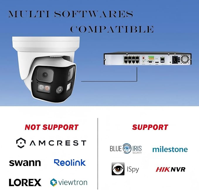 Real HD 8MP 4K Dual Lens Poe IP Security Camera 180 Degree Panoramic Wide Angle, Full Color Night Vision, H.265, IP66, NDAA Compliant