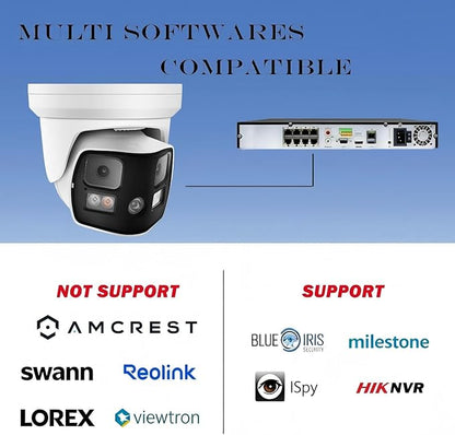 Real HD 8MP 4K Dual Lens Poe IP Security Camera 180 Degree Panoramic Wide Angle, Full Color Night Vision, H.265, IP66, NDAA Compliant