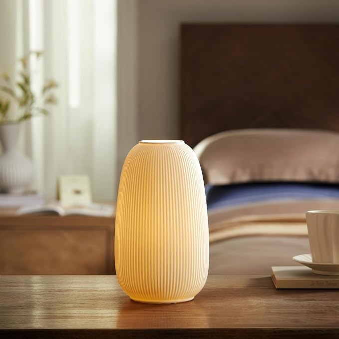 RONDURE Modern Ceramic Decorative Table Lamp Living Room Bedroom Bedside | Handcrafted Unique Warm Ambient Lighting Lamp, Accent White Translucent Ceramic shade, Fully Dimmable, Corded, Bulb Included