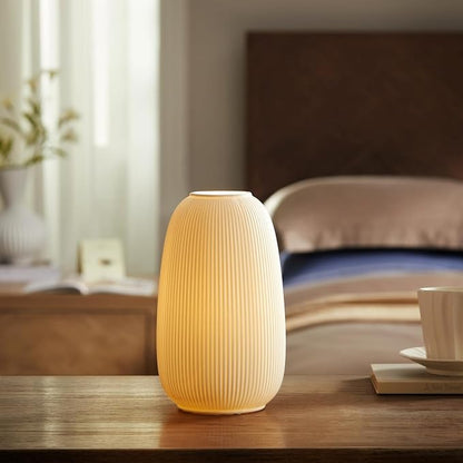 RONDURE Modern Ceramic Decorative Table Lamp Living Room Bedroom Bedside | Handcrafted Unique Warm Ambient Lighting Lamp, Accent White Translucent Ceramic shade, Fully Dimmable, Corded, Bulb Included