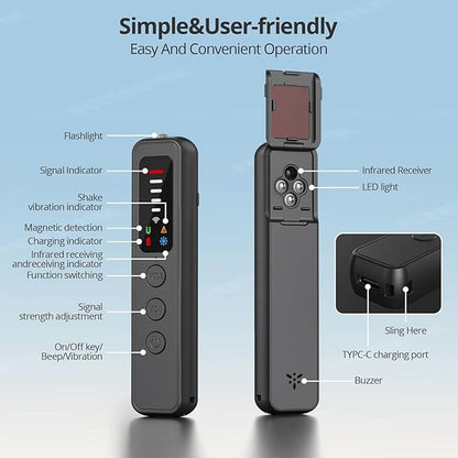 AI Hidden Camera Detector, Spy Camera Detectors – for Hotels, Travel, Home & Office: Portable RF Signal Scanner with 5-Level Sensitivity, AI-Powered Anti-Spy Device, GPS Tracker & Bug Detector