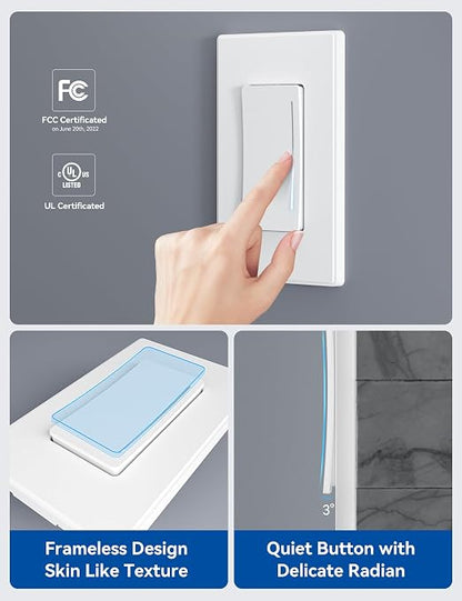ELEGRP Smart Dimmer Light Switch DTR10, Single Pole Setup, 2.4GHz Wi-Fi Touch Dimmer Compatible with Alexa/Google Assistant, Needs Neutral Wire, No Hub Required, UL Listed, Matte White, 6 Pack
