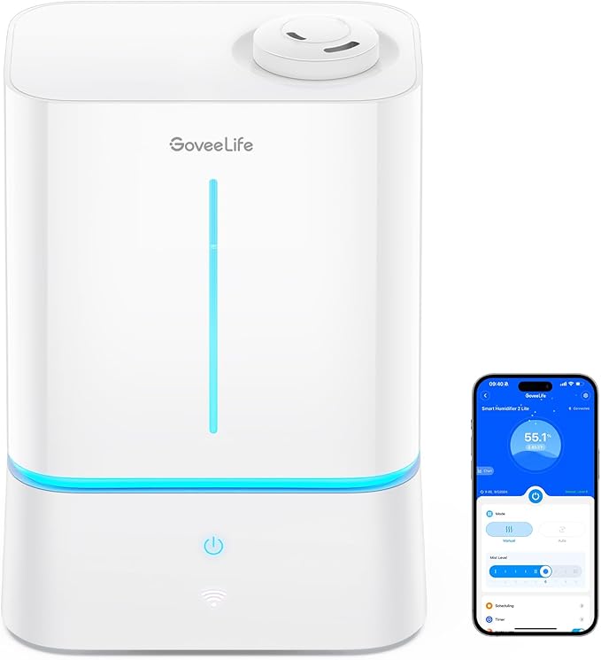GoveeLife Smart Humidifiers for Bedroom, 4.5L Cool Mist Air Humidifiers with Scent Diffuser & Nightlight, 40H Runtime, Easy to Clean, Quiet Top Fill Ultrasonic Humidifier for Plant, Large Room, Baby