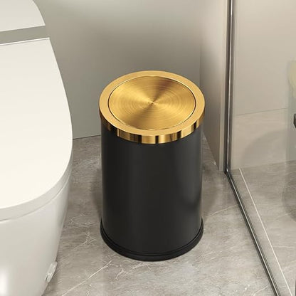 9L/2.4GAL Black and Gold Bathroom Trash Can, Small Trash Can with FILP Lid for Bathroom,Hotel,Office,Lundry,Powder Room (ＢＬＡＣＫ)