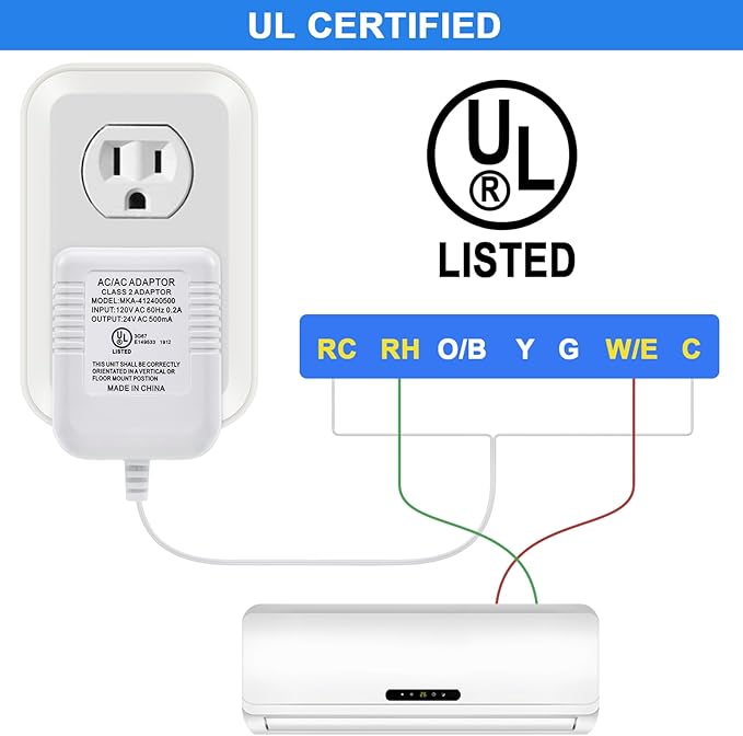 Hotop C Wire Adapter 24 Volt Transformer Compatible with Nest Honeywell Ecobee Emerson Sensi Smart WiFi (White)