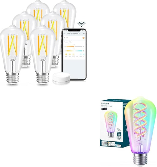 Linkind Smart Edison Bulbs 2700K-6500K Tunable with Remote Control+ST19 Matter Smart Bulbs