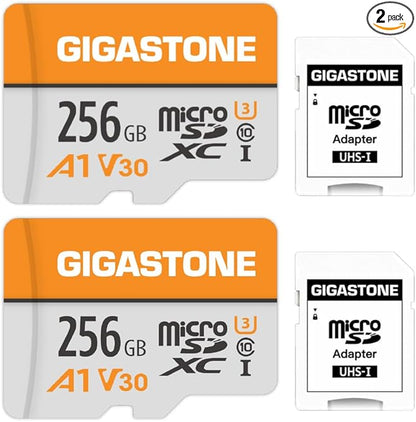 GIGASTONE 256GB Micro SD Card 2-Pack, A1 V30 4K Video Recording, Surveillance, Security Camera, Action Camera, Drone, 100MB/s MicoSDXC Memory Card UHS-I Class 10