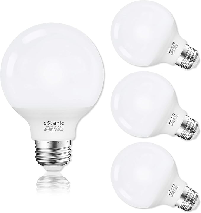 Cotanic G25 LED Vanity Light Bulb 2700K Warm White, Globe Light Bulbs for Bathroom Vanity Mirror 500LM,E26 Screw Base 5W 60W Incandescent Equivalent,Non-dimmable,Pack of 4