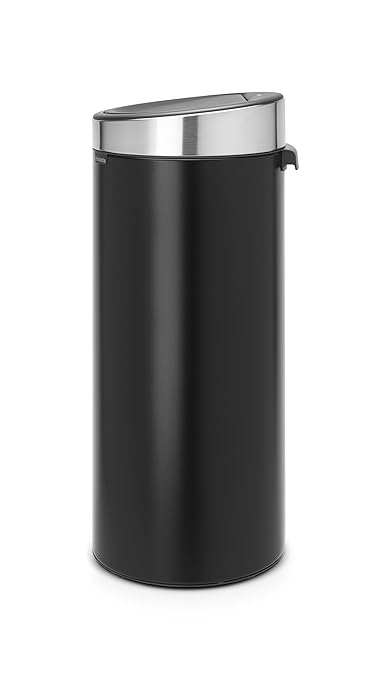 Brabantia Press-Top Kitchen Trash Can | Steel/Black | 8 Gallon / 30L | Home Trash Can with Soft-Touch Stay-Open Lid & Removable Inner Bucket | + Trash Bags