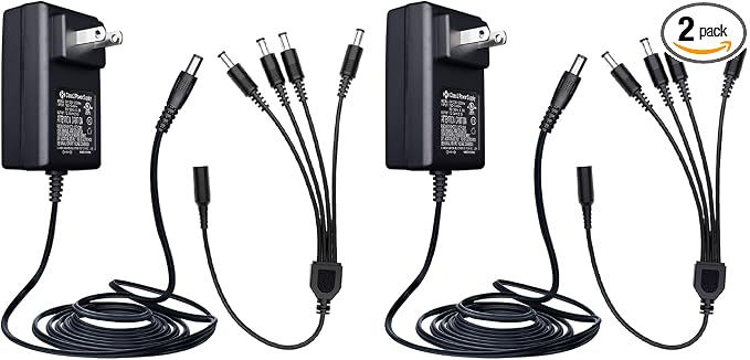 2 Pack 12V 2A 6ft Long Power Adapter, AC 100-240V to DC 12V 2A (2000mA) & 4-Way Power Splitter Cable for CCTV Security Camera/DVR/NVR/LED Strip Lights, UL Listed/FCC/CE Certificated