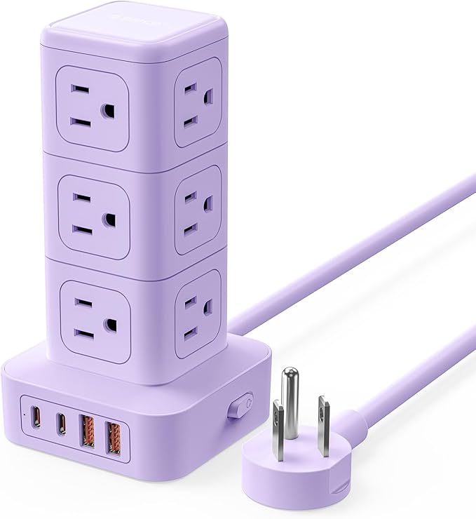 ORICO Power Strip Tower with Multiple Outlets, Tower Extension Cord with 12 AC Outlets 4 USB Ports (2 USB C), Space Saving Design, 5FT Cord Power Tower for Home, Office, Dorm - TPP20