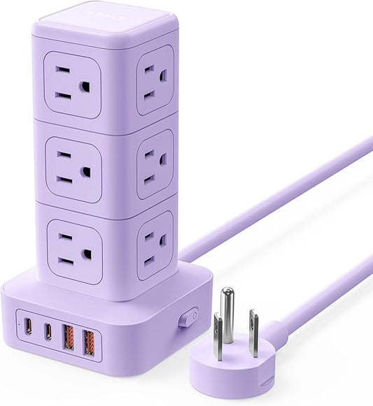 ORICO Power Strip Tower with Multiple Outlets, Tower Extension Cord with 12 AC Outlets 4 USB Ports (2 USB C), Space Saving Design, 5FT Cord Power Tower for Home, Office, Dorm - TPP20
