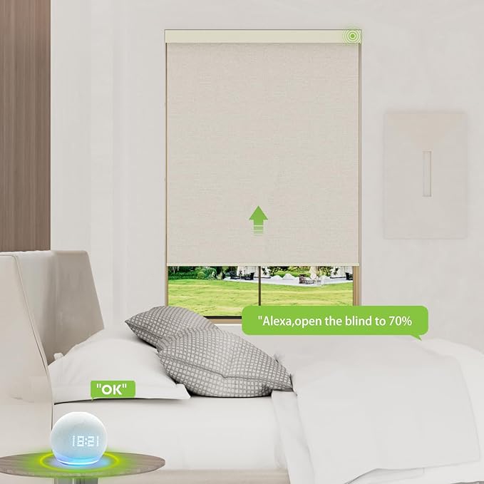 Motorized Blinds with Remote，100% Blackout Smart Blinds Motorized Roller Shades Compatible with Alexa Automatic Blinds for Windows Electric Window Blinds Customized Size Clouded Noir