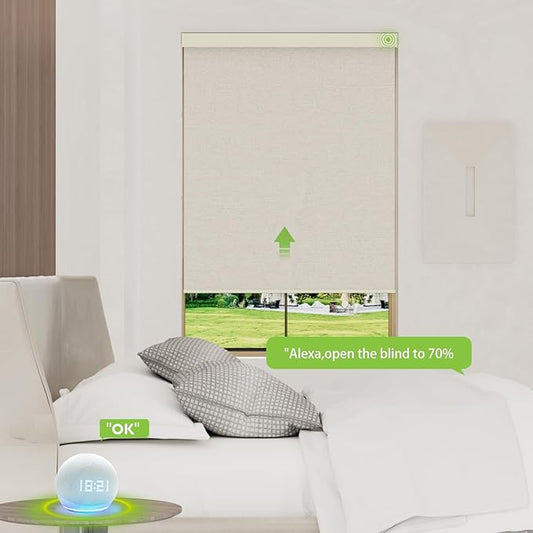 Motorized Blinds with Remote，100% Blackout Smart Blinds Motorized Roller Shades Compatible with Alexa Automatic Blinds for Windows Electric Window Blinds Customized Size Clouded Noir