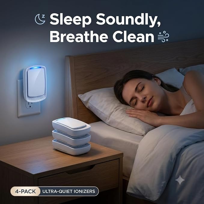 Plug-In Air Ionize,Quiet Work Negative Ion Air Purifier,Filterless & Portable Wall Outlet Air Freshener for Home, Bedroom, Office,Living Room,Pet Room,Small Air Cleaner(4 Pack)