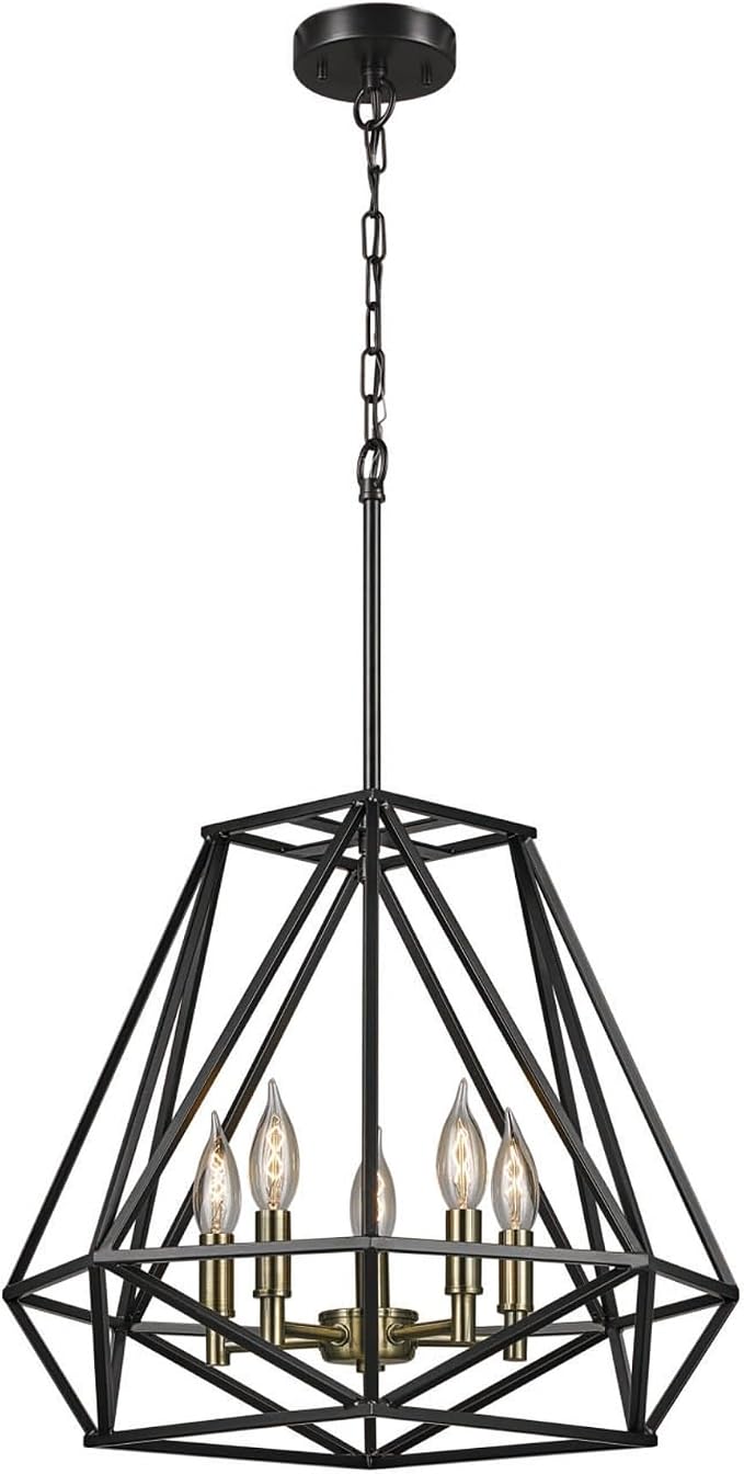 Globe Electric 65435 Sansa Chandeliers, Matte Black, Gold Accent Socket, Bulb Not Included