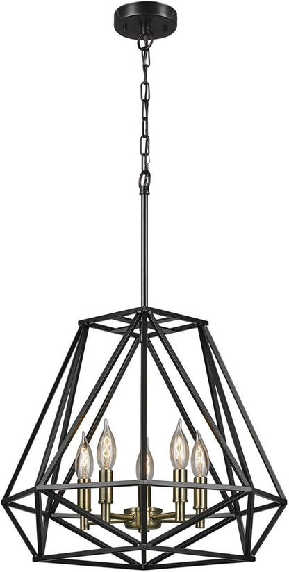 Globe Electric 65435 Sansa Chandeliers, Matte Black, Gold Accent Socket, Bulb Not Included