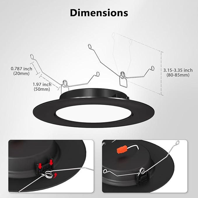 LVWIT Black LED Recessed Light 6 Inch, Can Lights Color Selectable 2700/3000/4000/5000/6000K 5CCT, 9W=120W,1000LM, Dimmable Downlight with E26 Conversion Kit, 6 Pack,IC Rated