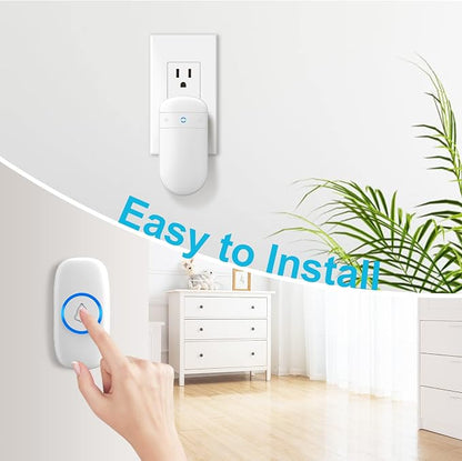 Wireless Doorbell, SECRUI Door bell Over 1000ft Coverage with 2 Plug-In Receivers, Waterproof Push button, 52 Chimes, 110dB loud Sound and Colorful LED Flash