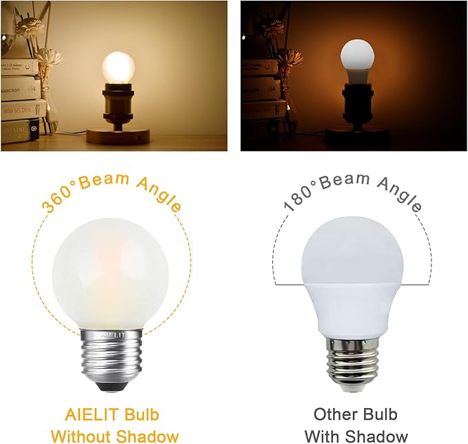 2W Globe Frosted LED Edison Bulb 25 Watts Equivalent, Dimmable Warm White 2700K, Vintage A15/A50 E26 LED Light Bulbs for Bedroom Chandelier, Bathroom Vanity, Table Lamp, 200 lm, 8 Pack