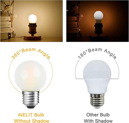 2W Globe Frosted LED Edison Bulb 25 Watts Equivalent, Dimmable Warm White 2700K, Vintage A15/A50 E26 LED Light Bulbs for Bedroom Chandelier, Bathroom Vanity, Table Lamp, 200 lm, 8 Pack