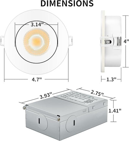 KnLnny Ware Gimbal Recessed Lights 4 Inch with Night Light, Eyeball recessed Lighting with Junction Box,9W 750LM Dimmable ETL Listed, Airtight, 5CCT Selectable
