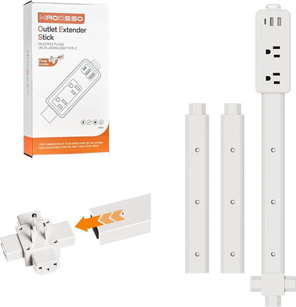Outlet Extender Stick - Features 2 USB-A, USB-C and 2 AC Outlets, Adjustable Disassembly Extends 6"-35", 360° Access Hard-to-Reach Outlets, Wall Plug Power Socket Expander Nightstands, Sofa, Desks