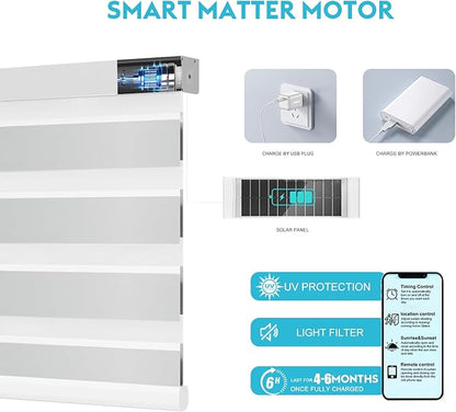 Motorized Zebra Blinds with Remote Smart Blind Work with Homekit Alexa SmartThings Electric Day and Night Shade Cordless Automatic Solar Powered Window Shade Customize(Classic White)